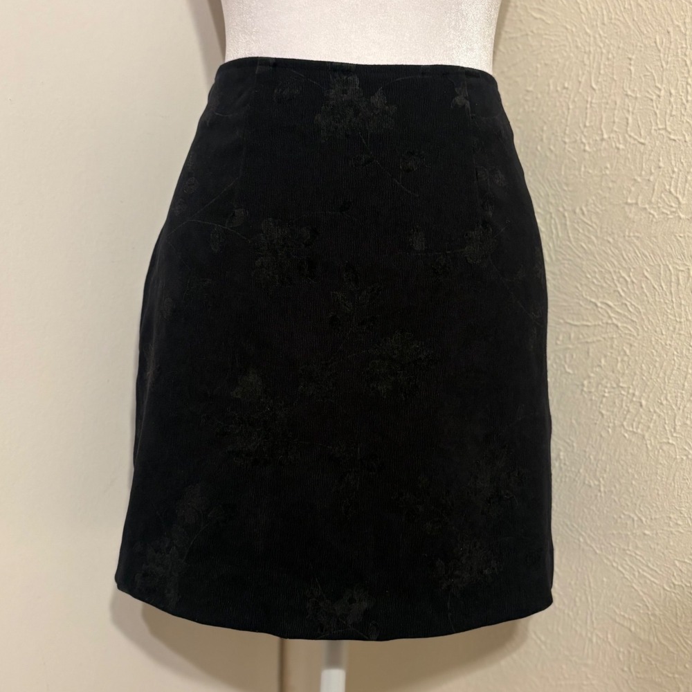Wrapper Vintage Black Floral Burnout Mini Skirt High Waisted 90s Goth Whimsigoth